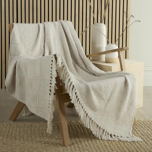 Appletree Sakari Ganado Tribal Throw Blanket – Soft Touch Blue Sofa Throw with Tassels – Lightweight Decorative Bed & Couch Blanket – 100% Cotton – 180 x 130cm – Matching Cushion Available