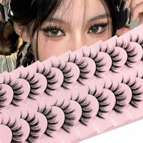 WUMZIRA 10 paires de faux cils Faux cils Look naturel, Curly Cat Eye Lashes Curl Faux cils avec volume naturel Wispy œil de chat cils