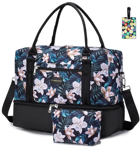 SPAHER Handgepäck Tasche 45x36x20cm Easyjet Faltbare Reisetasche Sporttasche Groß mit Schuhfach und Nassfach Weekender Damen Gym Bag Tasche wasserdichte Duffle Bag Schwimmtasche Fitness