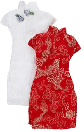 Abaodam 2stücke Teiliges Puppen Cheongsam Kleid Für Puppen Waschbar Und Wiederverwendbar Für Puppenliebhaber Dekorative Puppenkleidung Rot Und Weiß