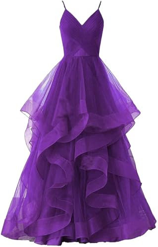 Zorayi Abito da donna con spalline lunghe, in tulle, formale, da sera, da sposa, da damigella d'onore, Lilla, 62