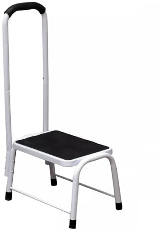 Step Stool Ladder with Handrail & Anti-Slip Grooves & Rubber Pads Non-Slip Treads, Metal Frame, White & Black – Heavy Duty Footstool for Home, Kitchen & Office Camper Van Camping Caravan Step-stool