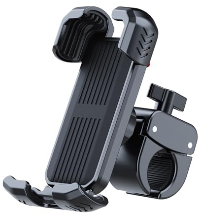 Bicycle Phone Holder Motorcycle Handlebar Phone Mount Clamp ATV Scooter Phone Clip with One Hand Operation, Fits 4.7-6.8 Inch Phones, 360° Rotation & Anti-Shake