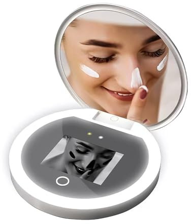 Sunscreen UV Mirror with UV Camera for Sunscreen Test LED Fill Light 3 Light Mode Travel Makeup Mirror Handheld Make Up Mirror