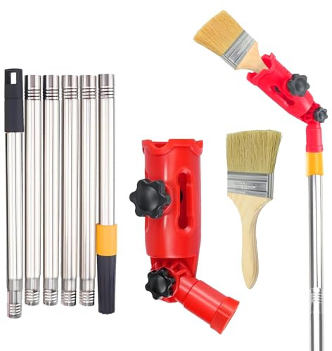 Ninnyi 1.7m Multi Angle Paint Brush Extension Pole Set, 1 Red Universal Clamp 6 Extendable Poles and 1 Brush