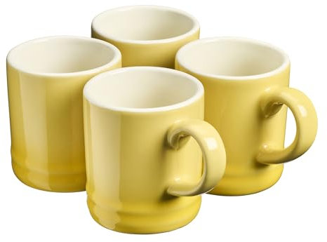 Cooks Professional 4 Piece Espresso Coffee Cup Set | Dishwasher & Microwave Safe Durable Stoneware Stylish Colourful Graduated Design Mini Drinking Mugs | 100ml Capacity | Yellow