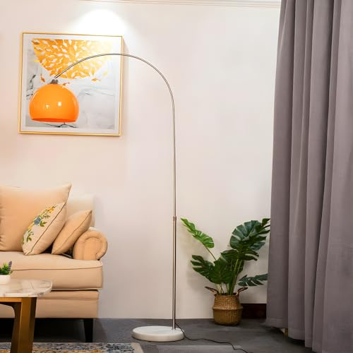 Lampadaire Rond en métal à 1 Lampe réglable pour Salon, Bureau, Chambre à Coucher - Orange