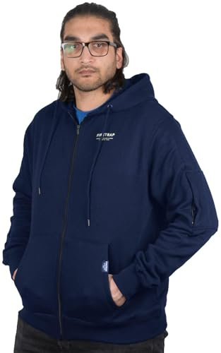 Firetrap Mens Hoodie Zip Up Plain Fleece Sweatshirt Polycotton Full Zip Gym Jacket Top with Hood – Casual Outdoor Fitness Zipper Hoody for Men Navy XXL