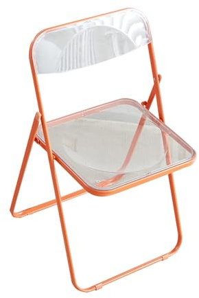 JTPMYFT Klappstuhl aus Acryl, Faltbarer und stapelbarer transparenter Stuhl mit Metallrahmen for Zuhause, Büro, Party und Veranstaltung(Orange)