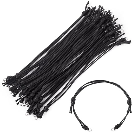 Spritewelry 20 Pièces Bracelets de Cordon Tressé Réglables en Corde de Polyester Ciré avec Glissière pour la Fabrication de Bijoux pour Couples Amis Hommes Femmes Noir