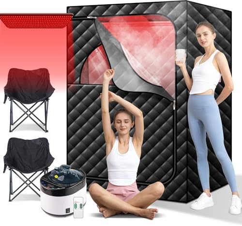 amocane - Tragbare Dampfsauna mit Rotlichttherapie 660 nm Rotlichtsauna für 2 Personen Home Sauna Infrarot-Sauna-Zelt mit 4 Liter Verdampfer
