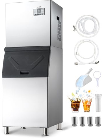 VEVOR Machine à Glaçons Commerciale Autonettoyante, Rendement 181 kg/24 h, avec Bac de Stockage en Acier Inoxydable de 136 kg et Écran Tactile, pour Bar, Café, Restaurant, Hôtel, Débit de Boissons