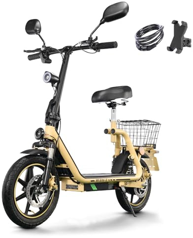 TWOFISH Elektroroller mit Straßenzulassun (EEC), E Roller mit 500W Motor 48V 13Ah Akku für Erwachsene, 14 Zoll Reifen 30 km Reichweite bis 120kg, Duale Aufhängung (Gelb)