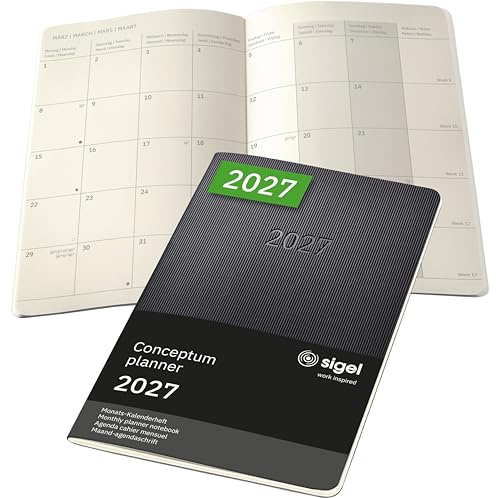 SIGEL Conceptum Monatsplaner 2027 A5 Softcover schwarz | C2784, Monats-Kalenderheft, 2 Seiten = 1 Monat, 64 Seiten, Quickpocket, aus nachhaltigem Papier