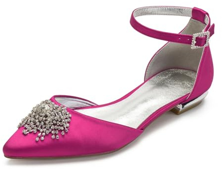 Miyoopark Damen Spitz Hochzeits Flache Pumps Fesselriemen Abend Schuhe M543 Rose Rot EU 36.5