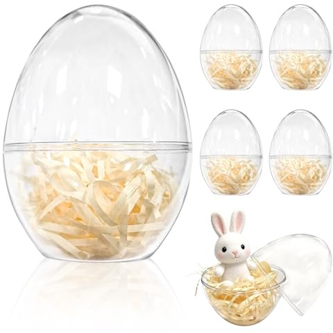 Ostereier zum Befüllen, SilverChry Plastikeier zum Bemalen, DIY Eier Teilbar mit 50g Shredded Paper, Befüllbare Ostereier zum Aufstellen, für Überraschungen und Kleine Geschenke (5, B, 12 x 9 CM)