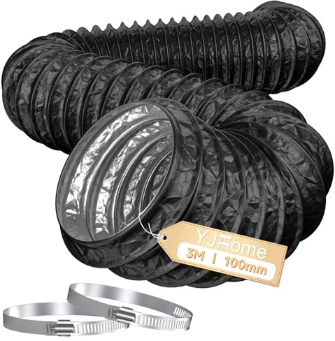 YJHome 100mm Ducting 3m Long, 4 Inch Flexible Vent Hose with 2 Duct Clamps, Heavy-Duty Three Layer Protection PVC Air Ducting for Cooker Hood, Tumble Dryer, Duct Fan, Extractor Fan