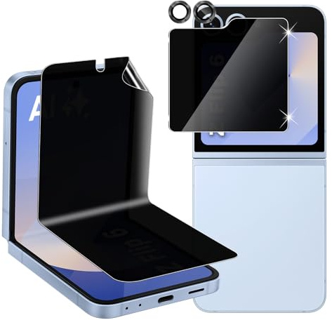 Holilo para Samsung Galaxy Z Flip 6 5G Protector de Pantalla Privacidad + TPU Privacy Cristal Templado+ Protector cámara, [1+1+1 Piezas] Anti Espía Vidrio Película, 9H Anti-Arañazos, Sin Burbujas