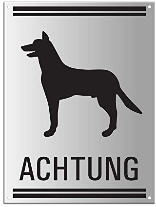 Schild Achtung Hund 200 x 150 mm 4 Löcher Aluminium silber matt eloxiert