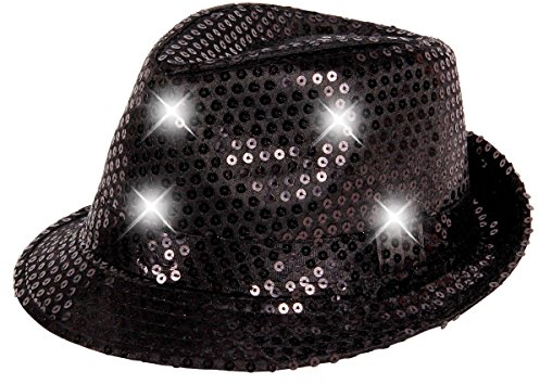 Alsino Paillettenhut mit LED Beleuchtung Partyhut in schwarz Einheitsgröße für Erwachsene Silvester Weihnachten Fedora Bogart Trilby