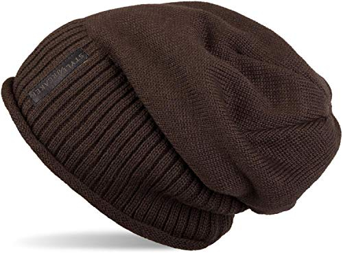 styleBREAKER Unisex Feinstrick Beanie Mütze mit weichem Fleece Innenfutter, warme Winter Strickmütze 04024065, Farbe:Dunkelbraun