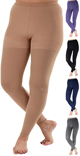 Absolute Support - Made in USA - Compression Leggings Women 20-30 mmHg for Circulation - Plus Size Footless Compression Support Stockings for Women - High Waist Tights Pantyhose - Beige, Size 2X-Large