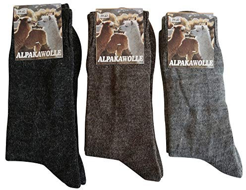 Gesundheitsstrumpf 3 Paar Alpaka Wolle Socken extra fein weich gestrickt super warm, Grau Braun Natur, 39-42