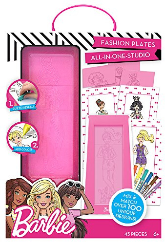 Barbie Fashion Plates All In One Studio by Horizon Group Usa, Color, Design & Create Custom Outfits Unique To Your Fashionista, Crayons Included, Multi Colored
