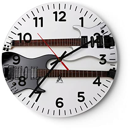 ARTTOR Modern Wanduhr E-Gitarren Streicher Musikinstrument 30x30cm Rund Klein Wand Uhr Glas Analog Zimmeruhren Küche Büro Wohnzimmer Glasuhr Wall Clock Dekoration Design Küchenuhr C4AR30x30-0369
