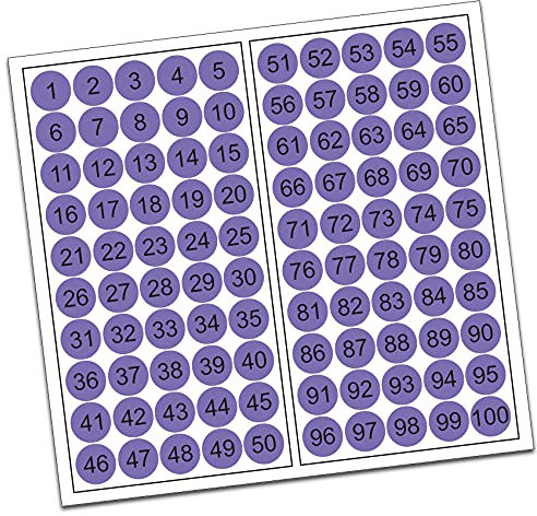 100 PVC Kreise nummeriert 1-100 15mm Klebepunkte von Finest-Folia Aufkleber Folie (R013 Violett)
