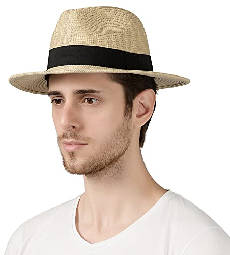 Lanzom Sombreros de verano para playa para hombre, plegable, plegable, para viaje, plegable, sombrero de ala ancha, Estilo A-beige, M