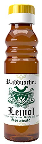 Original Radduscher Leinöl aus dem Spreewald Dorf Raddusch kaltgepresst, ungefiltert 100% naturrein und naturbelassen Leinsamenöl Omega 3 vegan reines Naturprodukt aus dem Spreewald (100 ml)