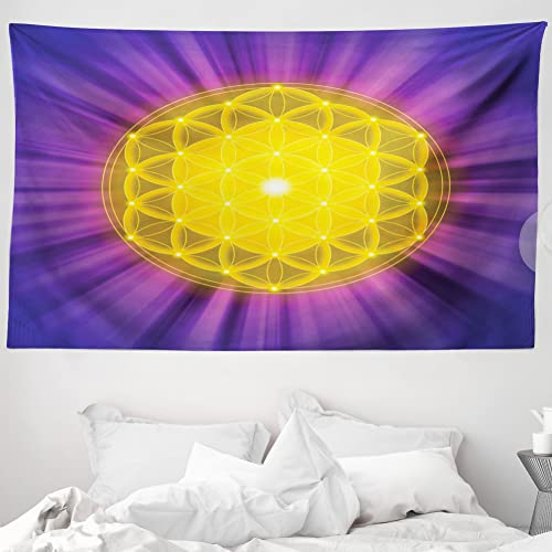 ABAKUHAUS lila Mandala Wandteppich und Tagesdecke, Blume des Lebens aus Weiches Mikrofaser Stoff Waschbar ohne Verblassen Digitaldruck, 230 x 140 cm, Gelb Lila