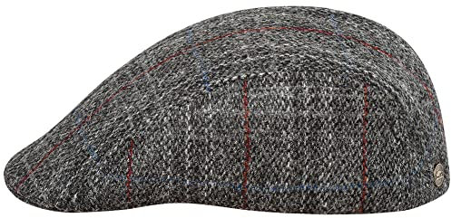 Sterkowski Norte Scally Cap | Harris Tweed Flat Cap mit Ohrenklappe für Damen und Herren | warme traditionelle Schirmmütze mit Ohrenklappen, Grau-Check, 58 EU