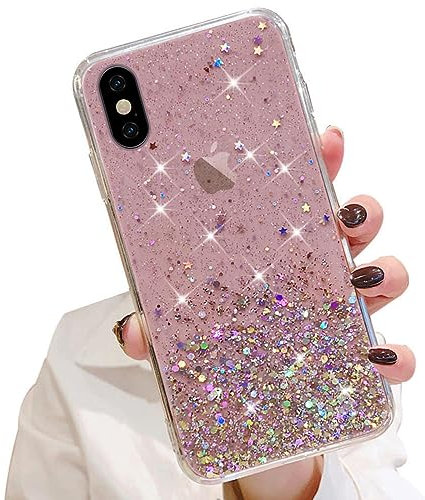 LCHULLE Girls Case iPhone Xr Glitter Cover Paillette Case Sparkle Bling Bling Protective Case Clear TPU Bumper Silicone Case Back Cases Cover Pink