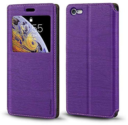 Coque iPhone 6S en cuir grainé de bois avec porte-cartes et fenêtre - Étui à rabat magnétique pour iPhone 6S