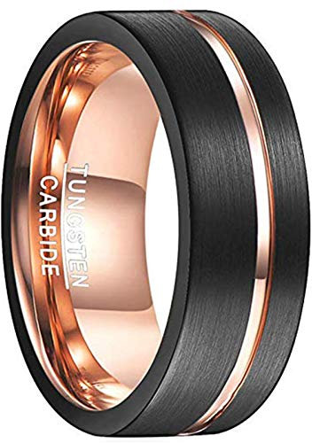 Vakki 8mm Wolfram Ring Herren Schwarz Roségold Ringe Wolframcarbid Schwarz Matt Größe 60(19.1)