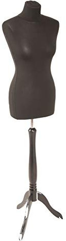 fella4stores Basic Schneiderpuppe, Damen Schneiderbüste aus PU Schaum, XS (32/34) mit Überzug Schwarz und Holz-Dreibein Schwarz, in Höhe verstellbar, ideal für Kleiderpräsentation