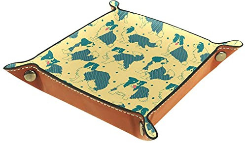 ZORE_FINE5 Faltbare Würfelspiele Tablett Leder Quadratische Schmuckschalen und Uhr, Schlüssel, Münze, Süßigkeiten Aufbewahrungsbox Border Collie Muster