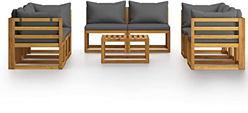 Tidyard 9tlg Garten-Loungeset mit Dunkelgrau Auflage Witterungsbeständig Sitzgruppe Loungesofa Gartensofa Sofagarnitur Sitzgarnitur Ecksofa Mittelsofa Gartenmöbel für Terrasse Balkon Massivholz Akazie