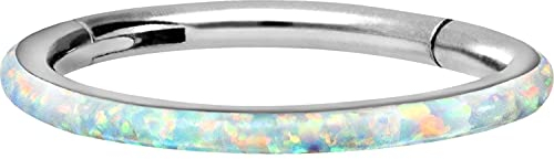 PIERCINGLINE Titan Segmentring Clicker SYNTH. OPAL Piercing Nase Septum Ohr Tragus Helix Silberfarben 1,2 x 8 mm