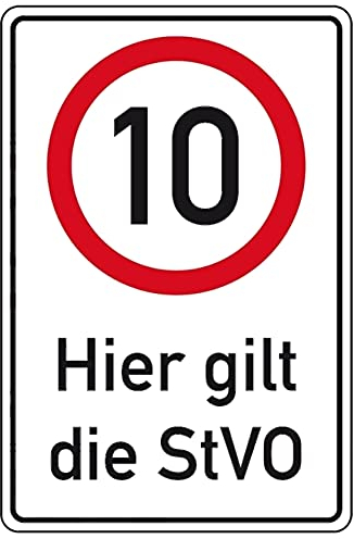 Aufkleber Geschwindigkeit Hinweis 10 km/h, Hier Gilt die StVO Verkehr Schild Folie selbstklebend | Größe wählbar Made in Germany, Größe: 45x30 cm