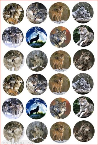 24 Assorted Pre-Cut Wolves Edible Premium Rice Card Cup Cake Toppers