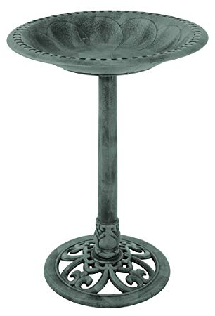 Pure Garden HW1500106 Bain d'oiseaux en résine avec Motif Antique Vert patiné