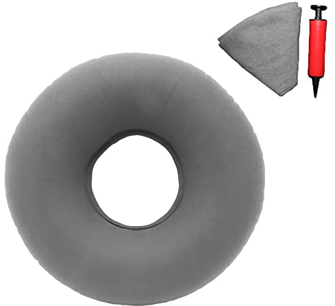 TUAKIMCE Aufblasbare Sitzkissen, Sitzkissen Orthopädische Ringkissen Aufblasbares Hämorrhoiden, Orthopädisch Sitzkissen mit Pumpe, Härte Einstellbar für Steißbein Dekubitus Rollstühle (Grau)