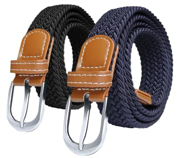 SWAUSWAUK Gürtel Damen x 2 - Elastischer Gürtel Stretchgürtel Flechtgürtel für Damen, Breit 2,5 cm, EINE GRÖSSE für Taille unter 39''
