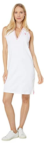 U.S. Polo Assn. Sleeveless Split-Neck Polo Dress White MD