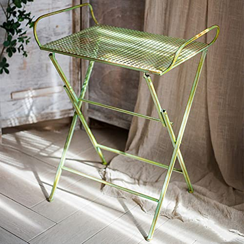 Portable Outdoor Side Table, Folding Garden Decor Bistro Tables, Antique Green Patio Table Dining Tables & Coffee Tables, Wrought Iron Backyard Picnic Tables