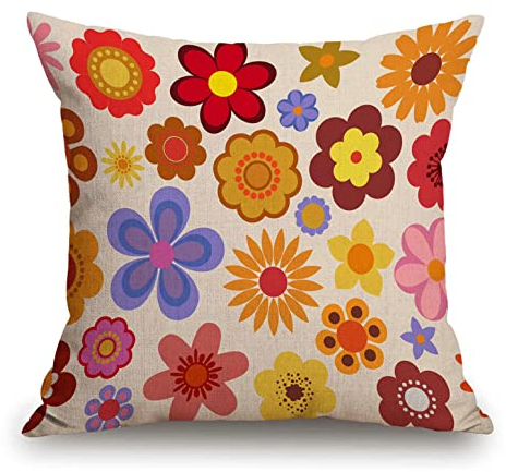Vintage Flowers 60S 70S Orange Hippie Psychedelic Dekorativer Kissenbezug Kissenbezug 45,7 x 45,7 cm für Wohnzimmer, Couch und Bett