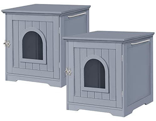 Yaheetech 2er Set Katzentoilette Katzenklo Schrank Katzenhaus Holz Katzenhöhle Einzeltür Katzenkommode Großer Stauraum, Grau